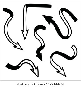 Set of hand drawn different arrow. Sketch style vector illustration.