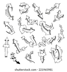 Set of hand drawn different arrows, vector illustration