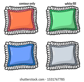 Set of hand drawn different colored textile patches with seam and lace. Isolated logo or label vector illustration for creative occupation products