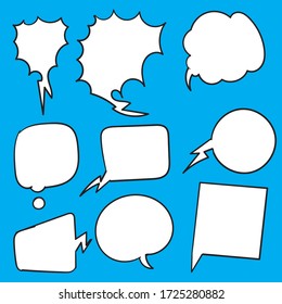 Set of hand drawn different empty speech bubble, chat sign icon. doodle