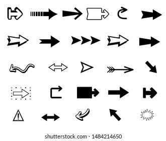 set of hand drawn different shapes of vector arrows