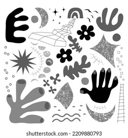 Conjunto de formas y garabatos diferentes dibujados a mano. elemento aislado. Resumen de la moderna ilustración vectorial de moda.
