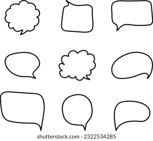 Set of hand drawn different speech bubbles isolated on white background