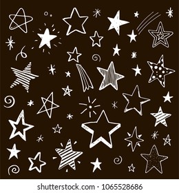 Ensemble d'étoiles dessinées à la main, peintures par stylo à brosse.Illustration vectorielle. Des éléments en étoile pour les enfants et les bébés textiles, des vêtements, des bannières, des cartes cadeaux. 