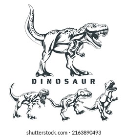 Set of hand drawn dinosaur sketches.