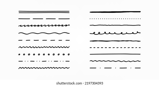 Set of hand drawn direct lines in different styles illustration