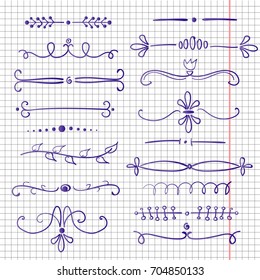 set of hand drawn dividers on copy book page