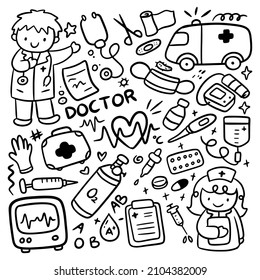 Set Of Hand Drawn Doctor Doodle