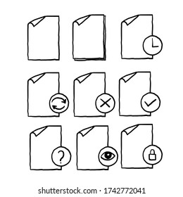 Set of hand drawn Document Flow Management Vector Line Icons. doodle
