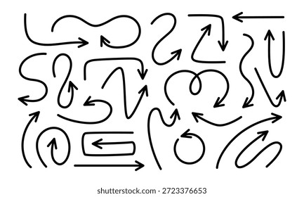 Conjunto de flechas de garabato dibujadas a mano. Ilustración vectorial incompleta