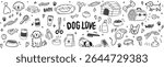 Set of hand drawn dog care and accessories doodle vector set 
