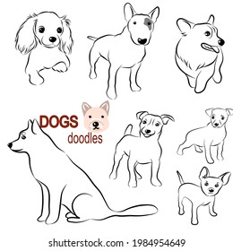 Handgezeichneter Hundedoodle. Sammlungen posieren in freier Hand gezeichneter Vektorgrafik-Stil.