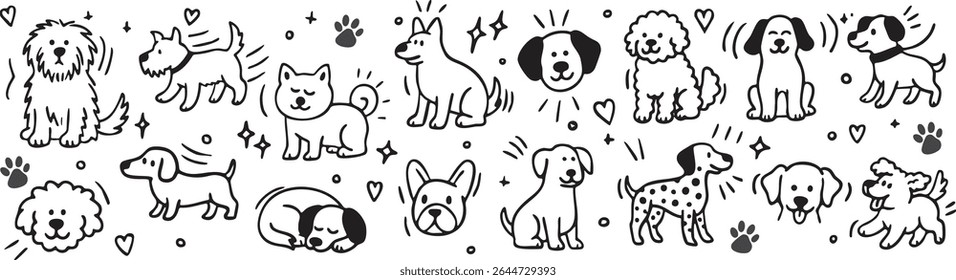 Set of hand drawn dogs, doggy doodle vector set illustration
