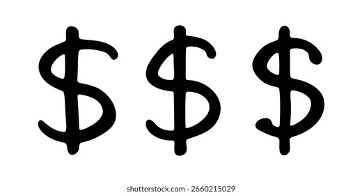 Set von handgezeichneten Dollar Währungssymbol. Pinsel Strich doodle. Einzelelement für Design