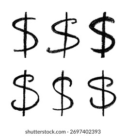 Set von handgezeichneten Dollar Währungssymbol. Pinsel Strich doodle. Einzelelement für Design