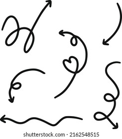 Set of hand drawn doodle Arrow line art collection element illustration doodle vector, bold and cute style with heart