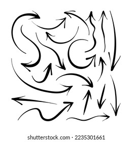 Set of hand drawn doodle arrow isolated on white background. Vector illustration graphic.