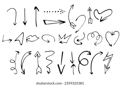 set of hand drawn doodle arrow pointer design symbol
