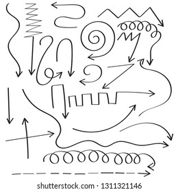 Set of hand drawn doodle arrows isolated on white background. Vector illustration