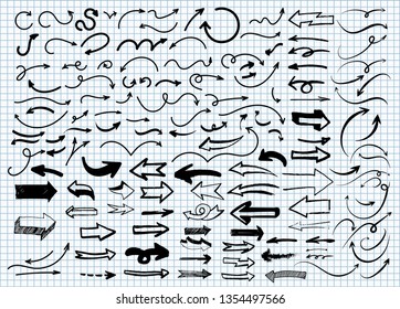 Set Of Hand Drawn Doodle Arrows. Freehand Drawing. Vector Illustration. Isolated On White Background.