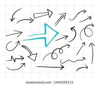 set of hand drawn doodle arrows