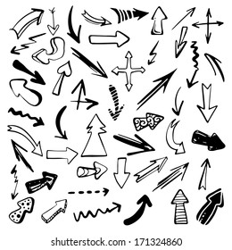 Set hand drawn doodle arrows black silhouette isolated - vector 