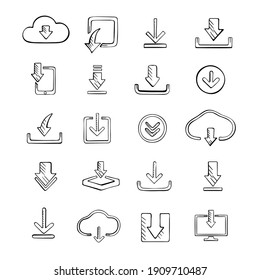 Set hand drawn doodle arrows and pointers logo black silhouette isolated vector
