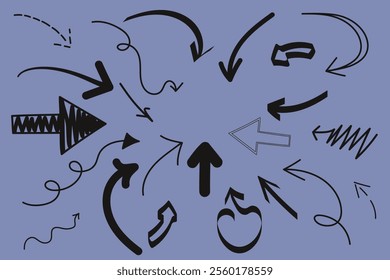 Set of hand drawn doodle arrows. Flat vector illustrations.