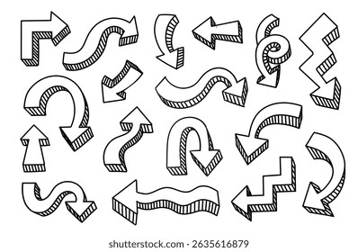 Set of hand drawn doodle arrows. direction way symbols. Education, business, financial elements sketch style planning stickers