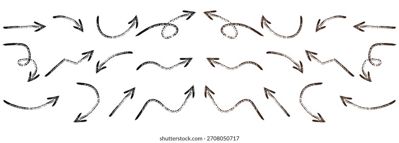 Set of Hand Drawn Doodle Arrows Pointing in Different Directions Over White Background