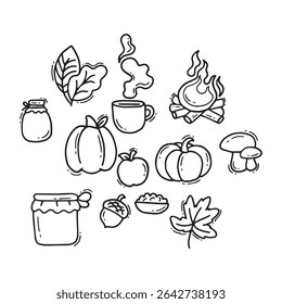 Set of hand drawn doodle autumn icons. Vector illustration.	
