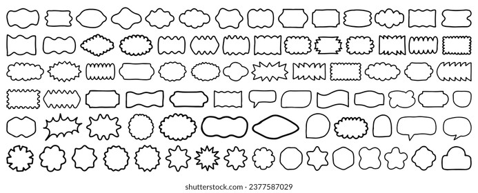 Set of Hand Drawn Doodle Badge Elements Vector Design. Collection of Sketch Art Shapes. Cool Linear Frames.