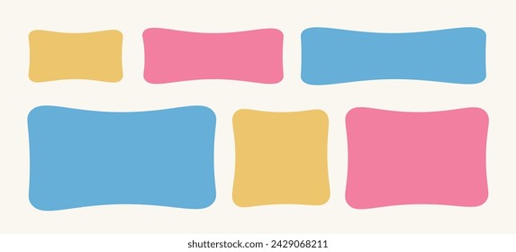 A set of hand drawn doodle blank text frames. Colored text box. Empty speech bubbles on white background.  Flat Vector Illustration EPS10