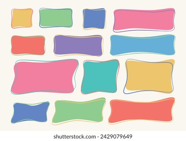 A set of hand drawn doodle blank text frames. Colored text box. Empty speech bubbles on white background.  Flat Vector Illustration EPS10