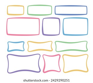 A set of hand drawn doodle blank text frames. Colored text box. Empty speech bubbles Without background. Flat Vector Illustration EPS10