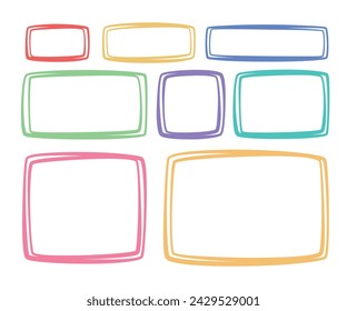 A set of hand drawn doodle blank text frames. Colored text box. Empty speech bubbles on transparent background.  Flat Vector Illustration EPS10