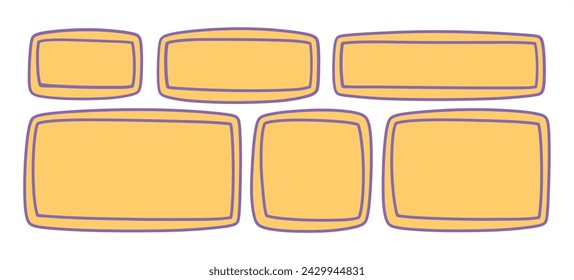 A set of hand drawn doodle blank text frames. Colored text box. Empty speech bubbles on transparent background.  Flat Vector Illustration EPS10