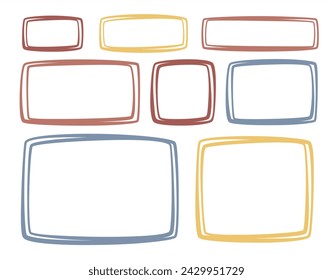 A set of hand drawn doodle blank text frames. Colored text box. Empty speech bubbles on transparent background.  Flat Vector Illustration EPS10