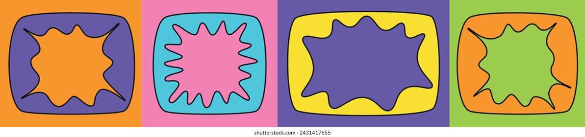 A set of hand drawn doodle blank text frames. Colored text box. Empty speech bubbles on coloured background.  Flat Vector Illustration EPS10