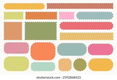 Set of hand drawn doodle blank frames. Colored geometric cloud, wavy, ribbed text box. Empty speech bubbles on white background. Isolated Flat Vector Illustration EPS10