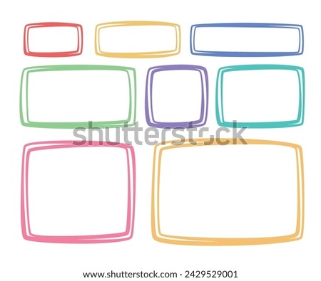 A set of hand drawn doodle blank text frames. Colored text box. Empty speech bubbles on transparent background.  Flat Vector Illustration EPS10