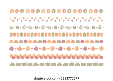 Set of hand drawn doodle border line illustrations. A combination of cute, colorful, abstract and geometric shapes.