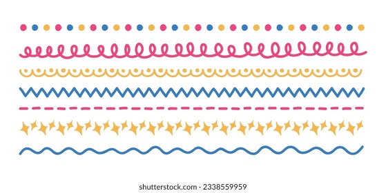 Conjunto de ilustraciones de la línea de borde del doodle dibujadas a mano. Una combinación de formas lindas, coloridas, abstractas y geométricas.