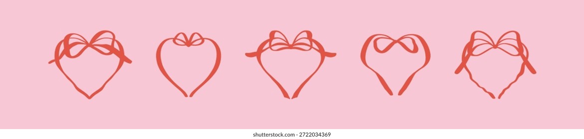 Conjunto de cinta de arco de doodle dibujado a mano caprichoso oye marcos. Coqueta rosa juguetón a mano alzada dibujo de forma de corazón orgánico. Coqueta frontera coqueta. Cumpleaños, despedida de soltera, diseño de San Valentín