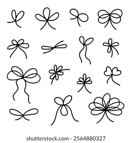 Set of hand drawn doodle bows. Isolated on white background.