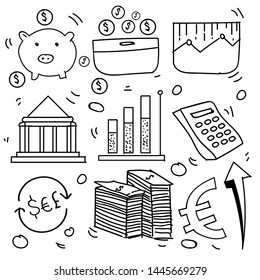 Set of Hand Drawn Doodle Business and Tax, finance icons Theme Doodle Collection In White Isolated Background