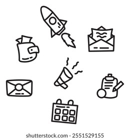 Set of hand drawn doodle business icons. Vector illustration.