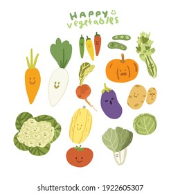 conjunto con pegatina de dibujos a mano de dibujos animados lindo vegetales ilustración vectorial elementos decorativos zanahoria, pimienta, papa, calabaza, tomate, col, saludable 