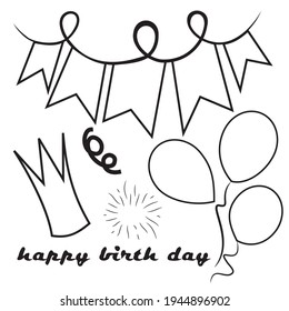 set of hand drawn doodle cartoon objects and symbols on the birthday party.