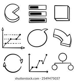 set of hand drawn doodle charts and bars collection element